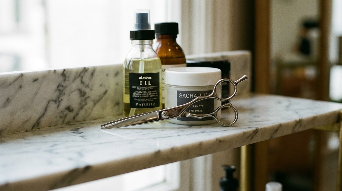 Kappersgereedschap naast producten