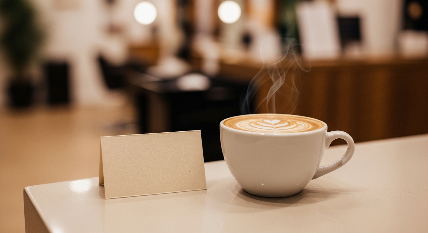 Bedankje en koffie op een salonbalie