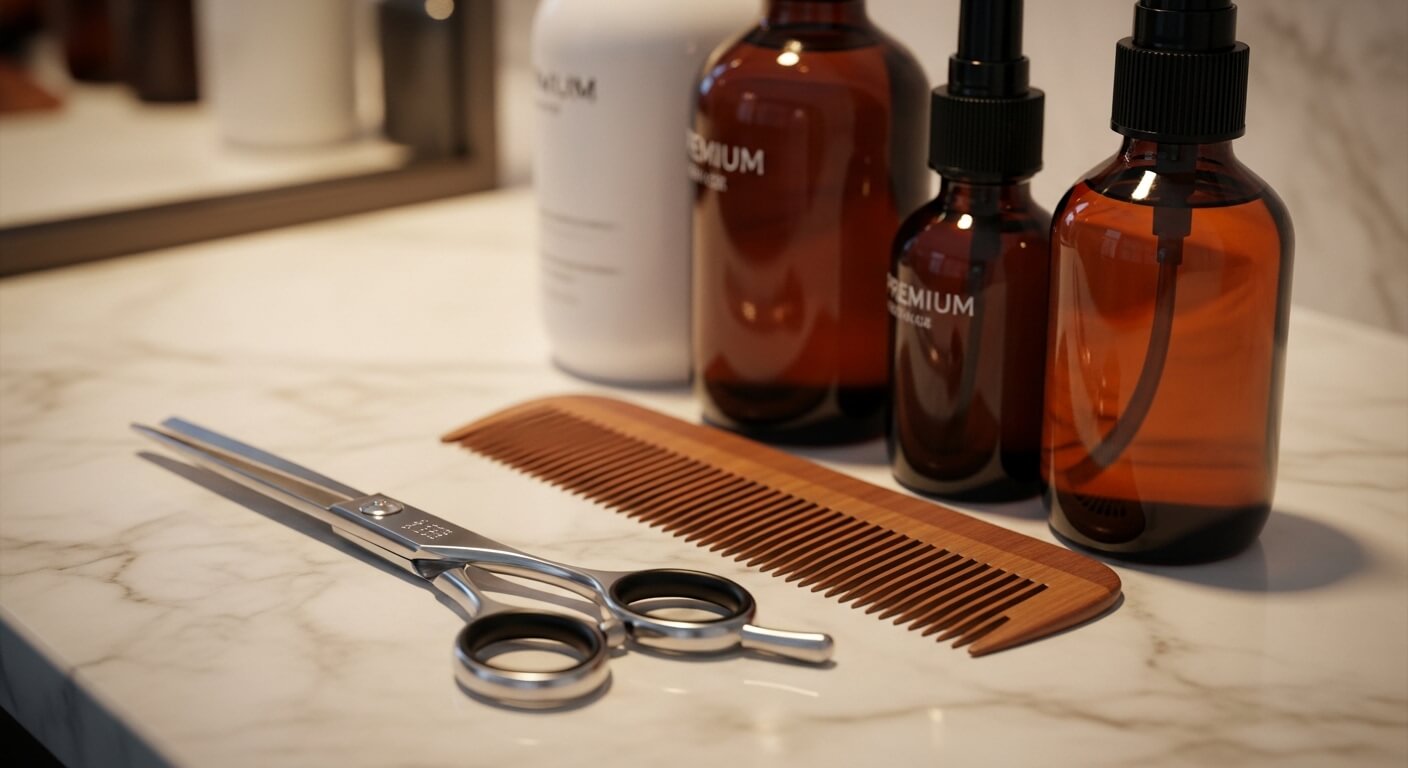 Kapsalon interieur met moderne stoelen en warme sfeerverlichting