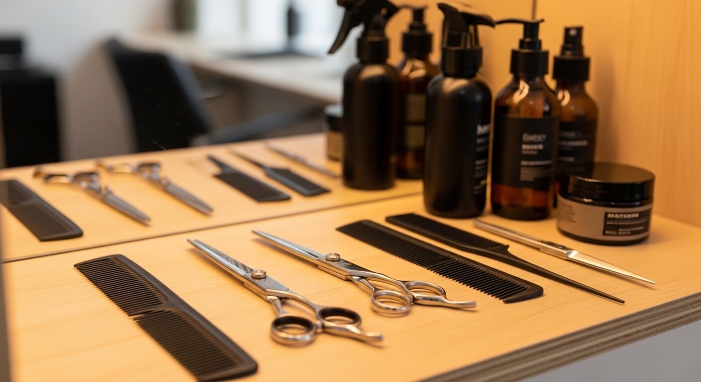 Professioneel kappersstation met gereedschap