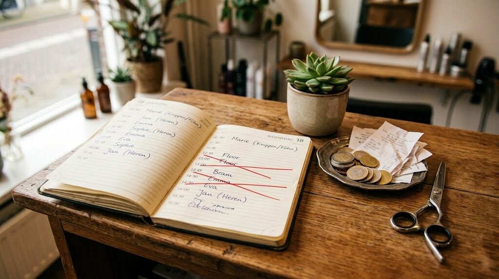 Salon agenda met afspraken op een houten balie