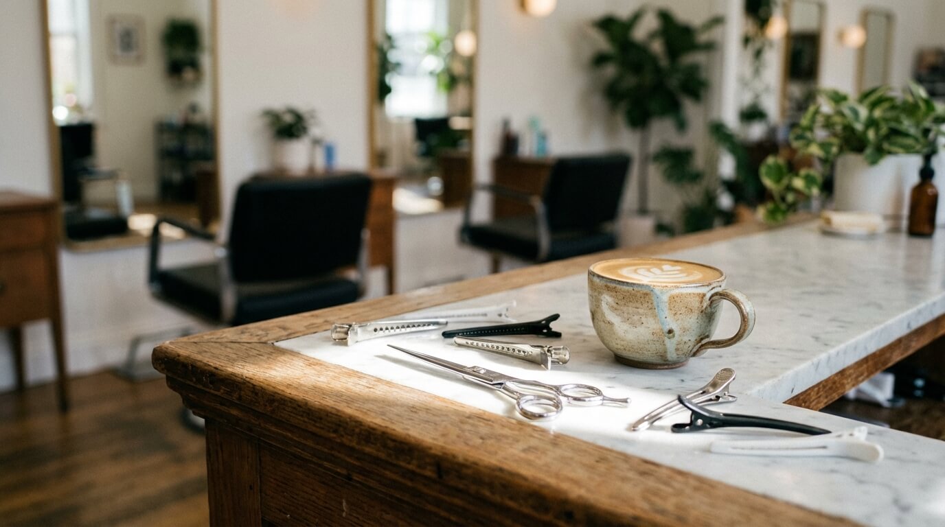 Kappersgereedschap klaar op de werkplek