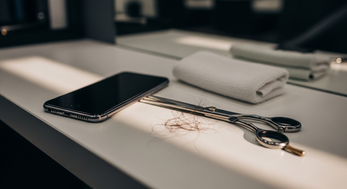 Smartphone met afspraakherinneringen naast een kappersschaar