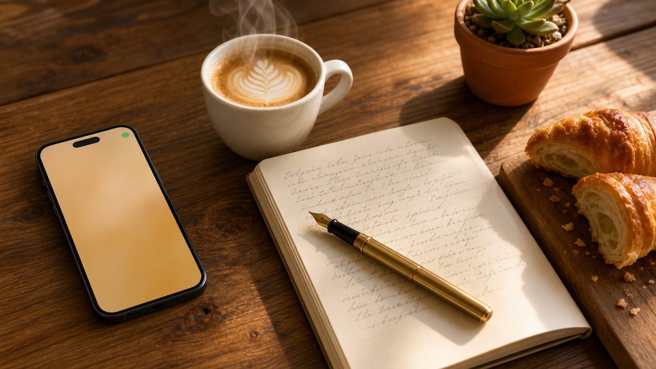 Receptiebalie van een kapsalon met smartphone en agenda-tablet op de balie, ochtendlicht door het raam