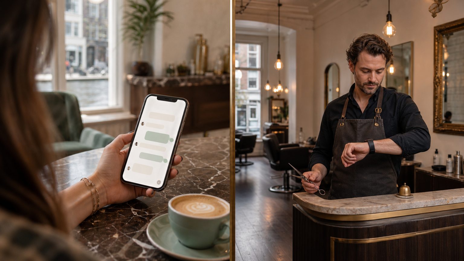 Klant stuurt vraag via chat — kapper ontvangt direct een notificatie op de Apple Watch
