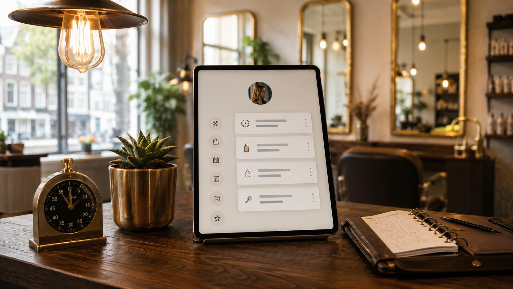 Klantprofiel met geschiedenis op iPad in een kapsalon