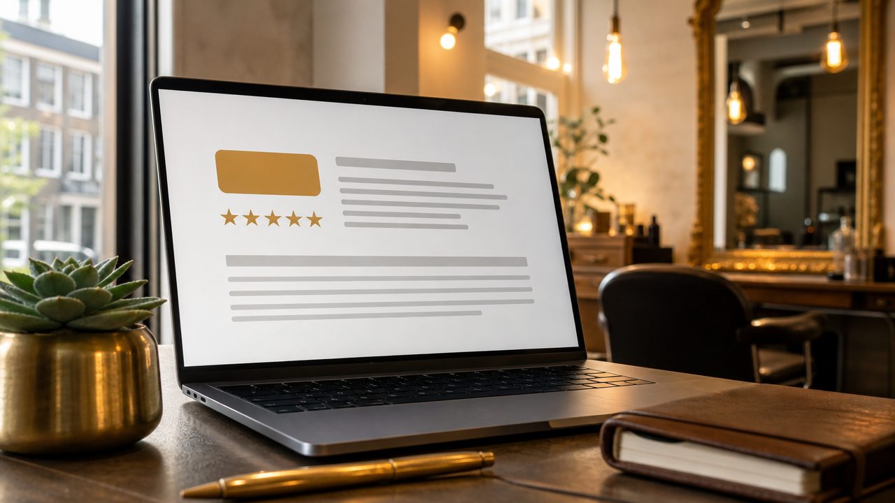 Google search result kaart met 5-sterren rating voor een kapsalon