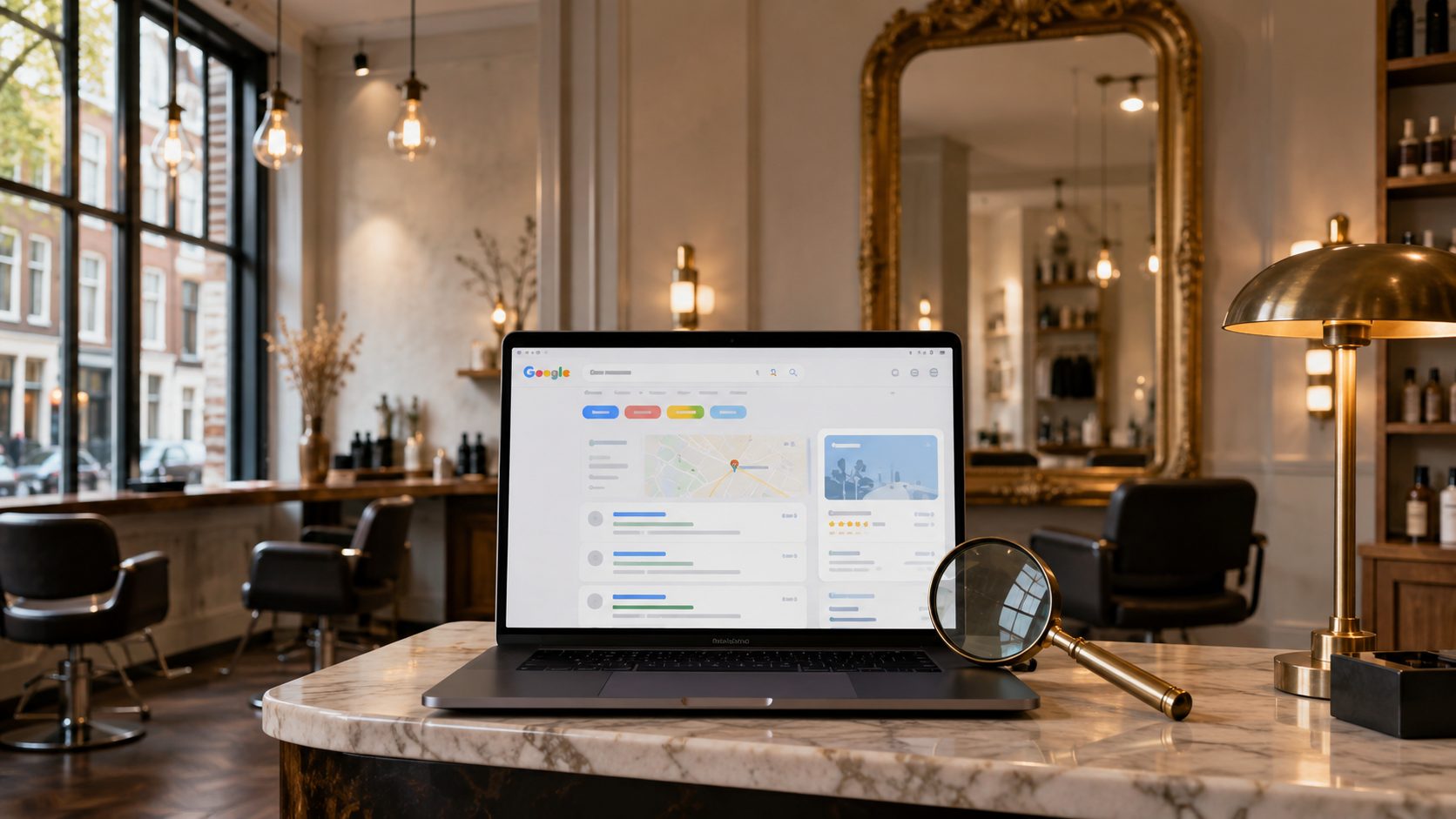 SEO voor kappers — Google ranking dashboard op laptop
