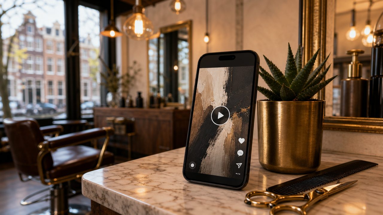 Instagram Reel voor een kapsalon met hair tools en haartrends