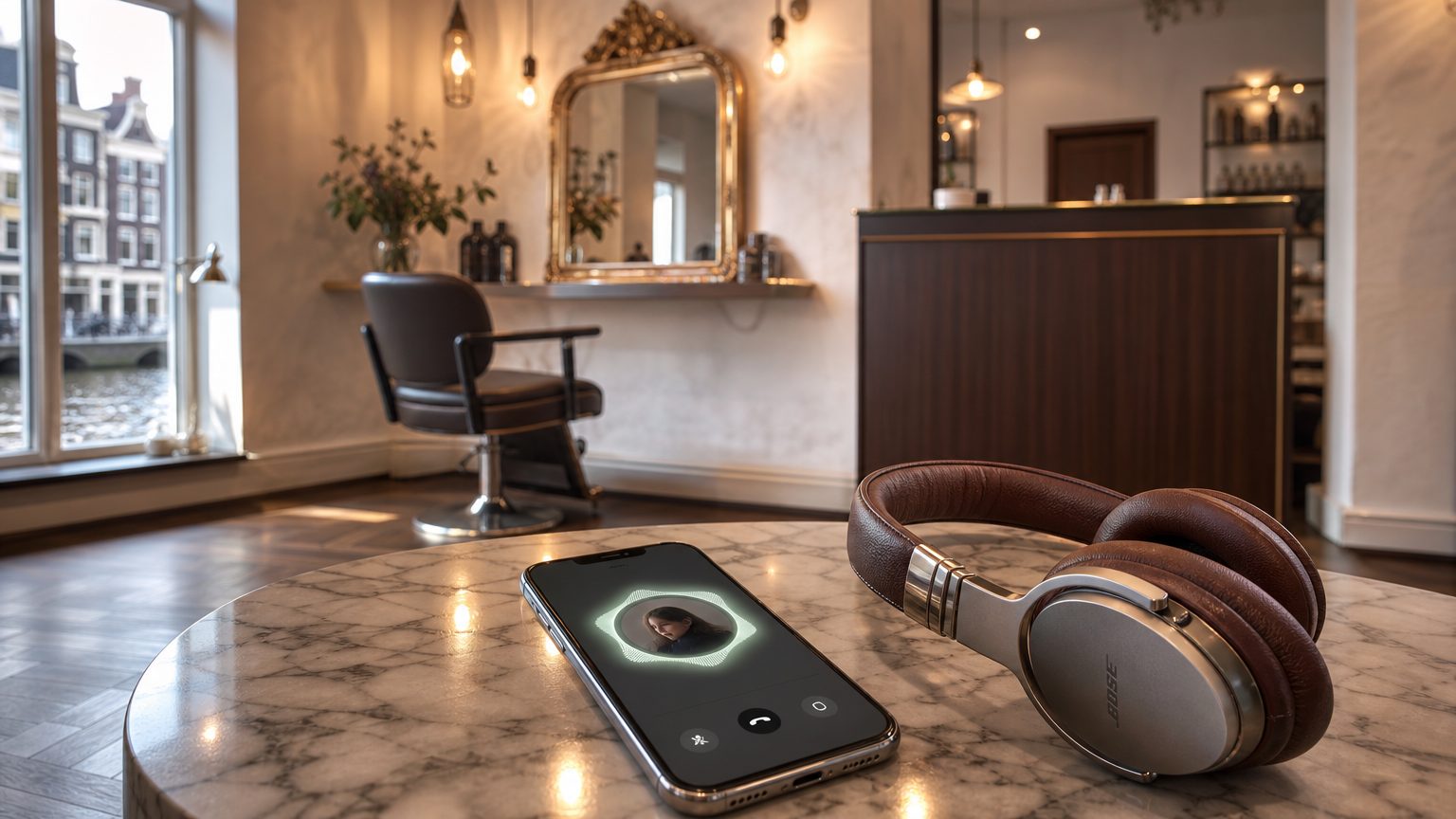 Voice AI telefonist neemt op voor een kapper — premium kapsalon receptie